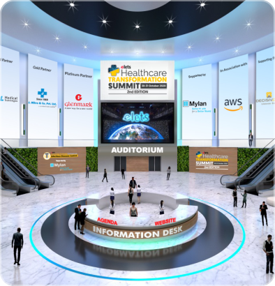 Virtual event venue with an auditorium and information desk